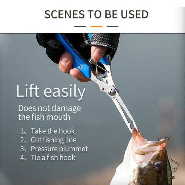 Fishing Pliers Hook Remover Line Cutter Split Ring Gripper Blue