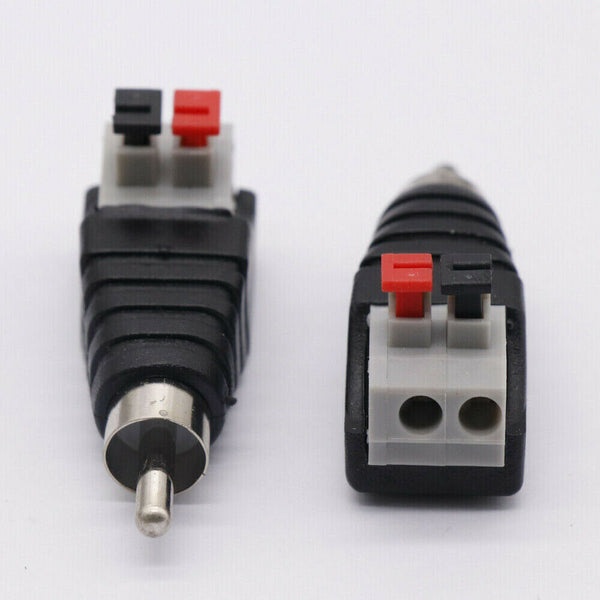 2xSpeaker Wire A/V Cable to Audio Male RCA Connector Adapter Jack Press Plug