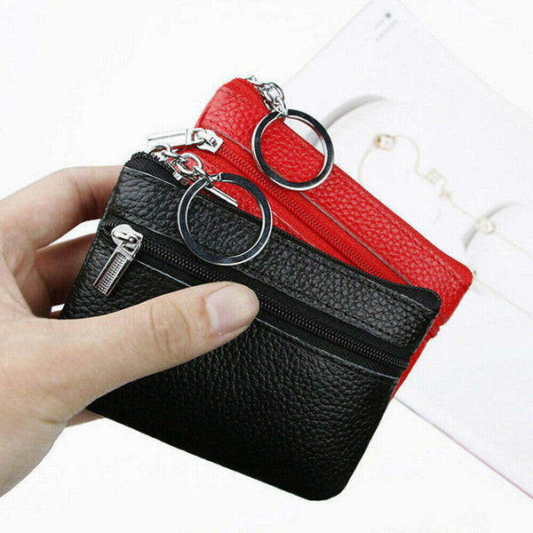 Women Leather Coin Card Key Ring Wallet Pouch Mini Purse Zip Up Small Change Bag