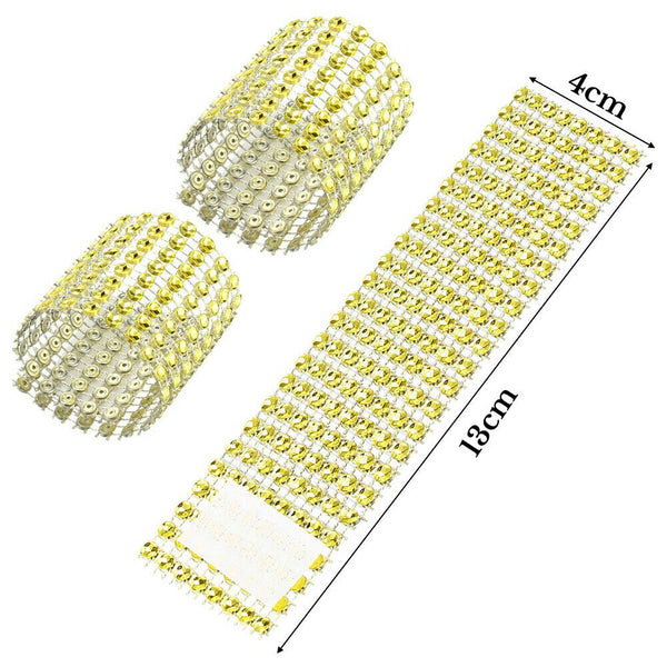 50Pcs Wedding Party Mesh Wrap Napkin Rings Rhinestone Banquet Chair Decoration