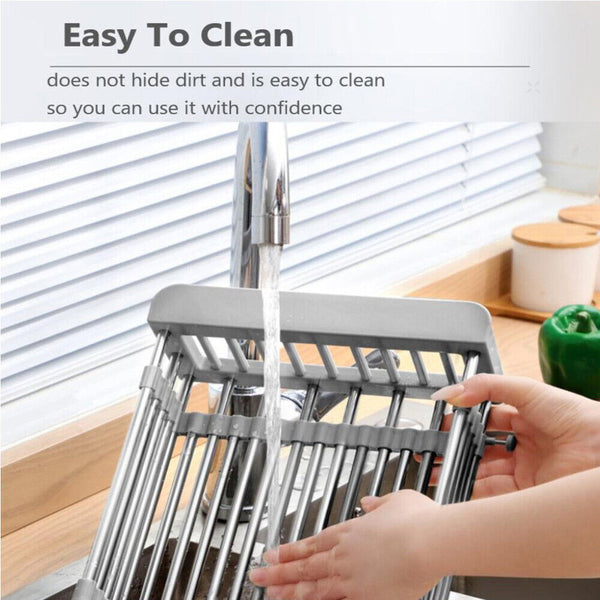 Stainless Steel Storage Sink Drain Basket Dish Drying Rack Kitchen Organizer AU