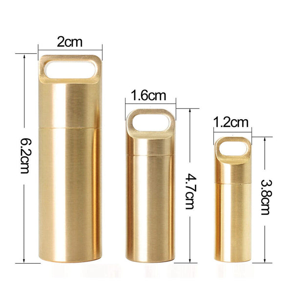 Pill Box Case Bottle Brass Container Waterproof Keyring Medicine Capsule Holder