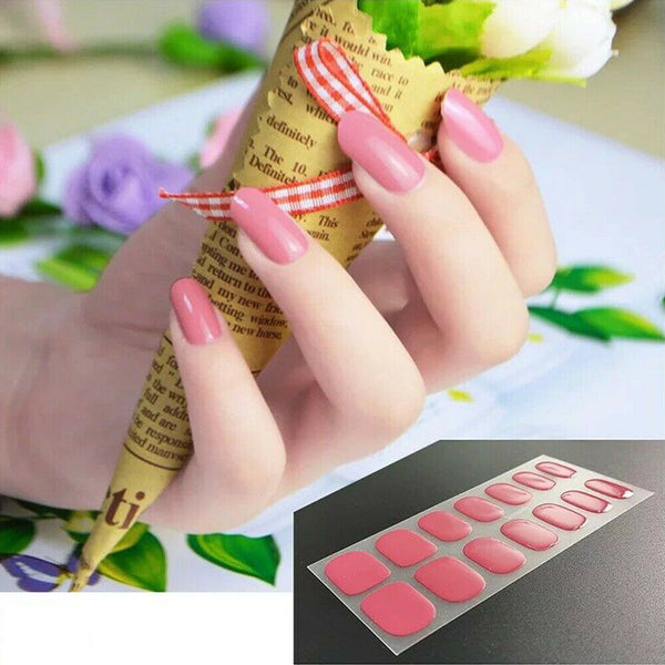 Gel Nail Polish Strips semi Cured Gel Nail Stickers Wraps Filer Tool Nail Art AU