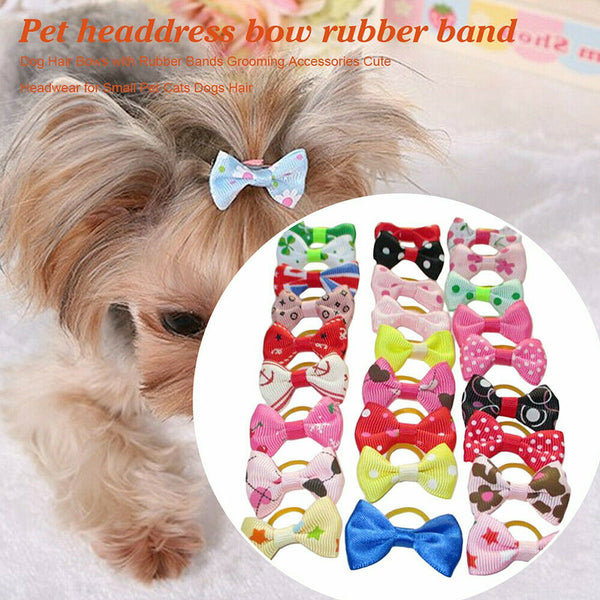 20PCS Pet Small Dog Hair Bows Rubber Bands Puppy Cat Grooming Accessory Set AU