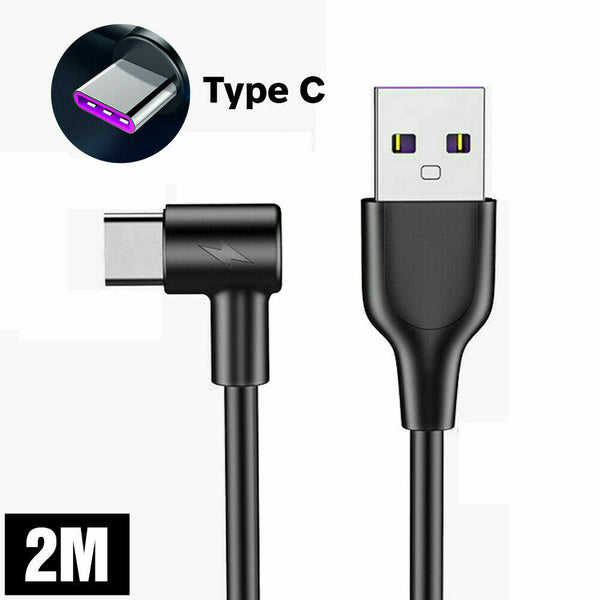 1/2PCS 5A 1/2/3M Type C Fast Charging Cable 90 Degree USB C Cable for Samsung