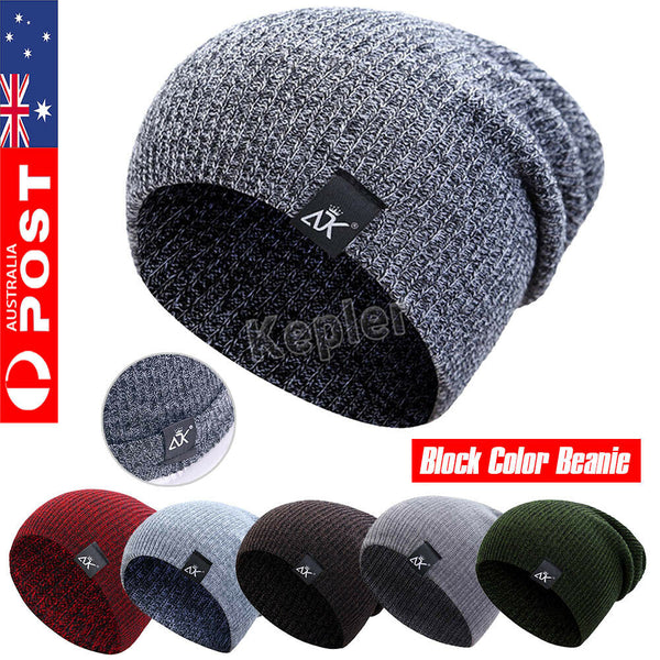 Mens Womens Warm Wool Knit Baggy Beanie Winter Hat Ski Slouchy Chic Knitted Caps