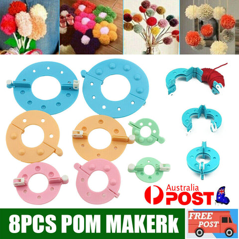 8pcs 4 Sizes pom pom maker Plastic Pompon Set Clover Knitting  Sewing Tools AU