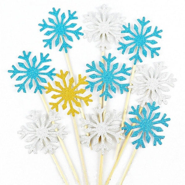 Blue Silver Snowflake Cake Decoration Frozen Birthday Party Girl Christmas 10pcs