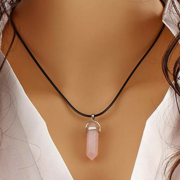 Natural Crystal Quartz Point Hexagonal Healing Pendant Chakra Necklace Gemstone