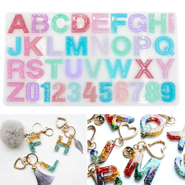 56PCS Crystal Epoxy Resin Mold Alphabet Letter Number Pendant Silicone Mould