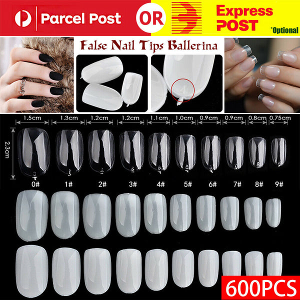 600Pcs False Nail Tips Ballerina Full Cover Long Coffin Fake Nails Art Manicure