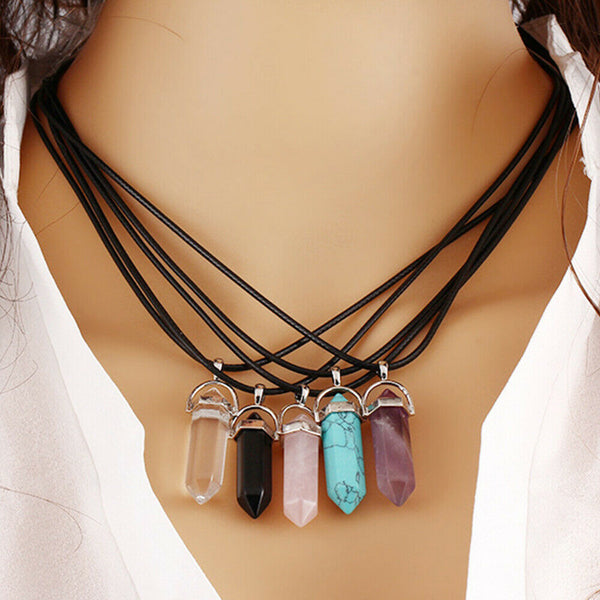 Natural Crystal Quartz Point Hexagonal Healing Pendant Chakra Necklace Gemstone