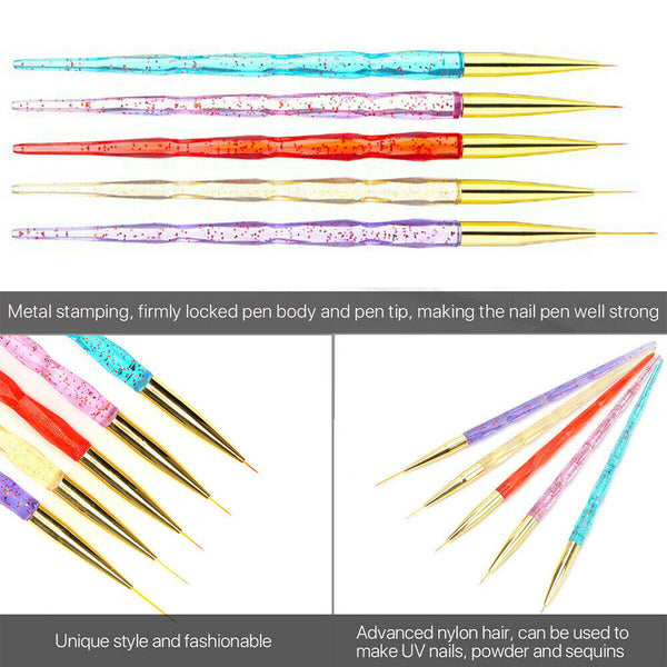 5Pcs Unicorn Nail Art Brushes Crystal Sable Detailer Thin Liner Dotting Tool