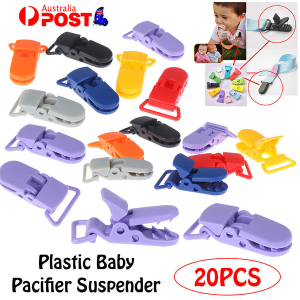 20 Random Colored Plastic Baby Pacifier Suspender Dummy Clip Badge Holder Craft