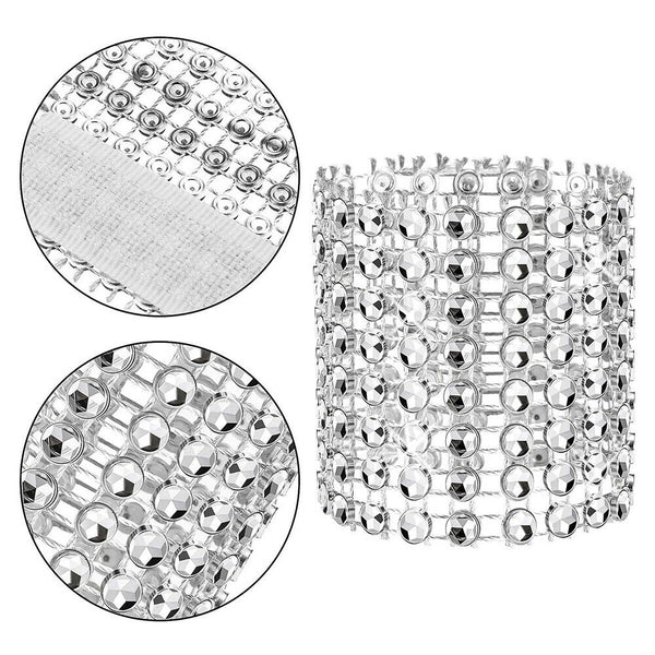 50Pcs Wedding Party Mesh Wrap Napkin Rings Rhinestone Banquet Chair Decoration