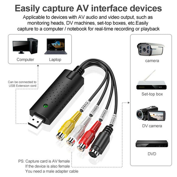 Video Grabber Capture Card VCR VHS to Digital DVD Converter For Mac Windows 8/10