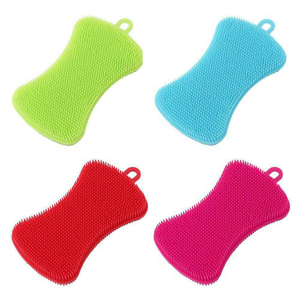 1~4PCS Home Kitchen Silicone Scrubber Sponge Brush Dish Pot Pan Washing Cleaning