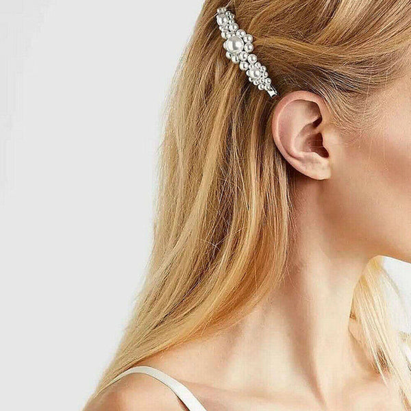 Popular Women Pearl Hair Clip Snap Barrette Stick Hairpin Hair Accessories Gift