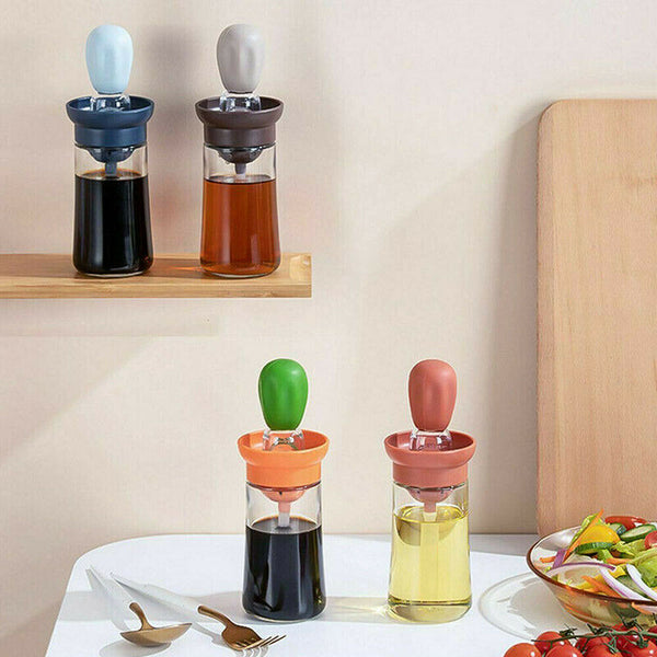 Olive Oil Dispenser Bottle with Silicone Brush Lid Cooking Measuring Container