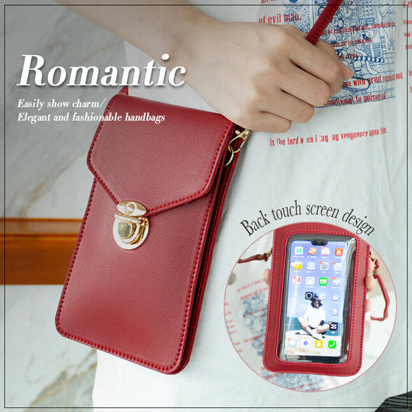 Womens PU Leather Crossbody Bag Card Wallet Touch Screen Mobile Phone Pouch