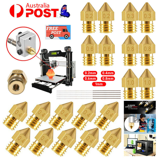 5PCS 3D Printer 1.75mm MK8 Extruder Nozzle Head For Ender 3 Pro CR10 0.2-1.0mm