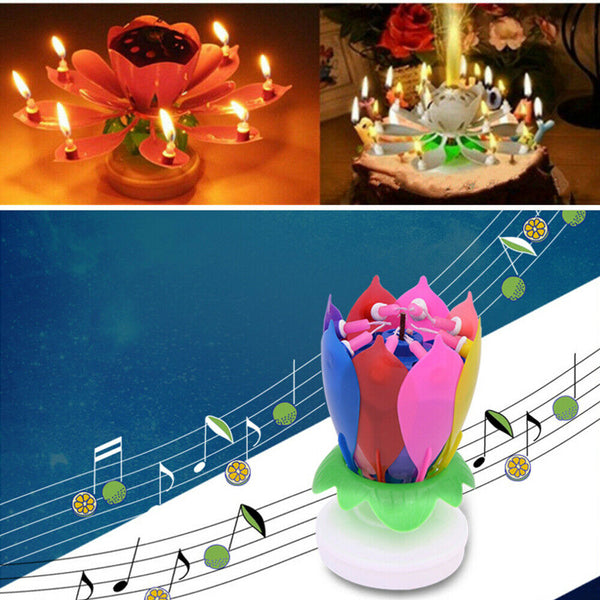 Blossom Lotus Flower Double-deck Rotating Music Birthday Candle Magic Party Cake