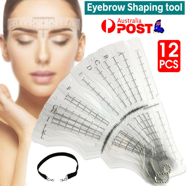 12 pcs Eyebrow Shaping Stencil Template Eye Brow Grooming Kit DIY Makeup Tool AU