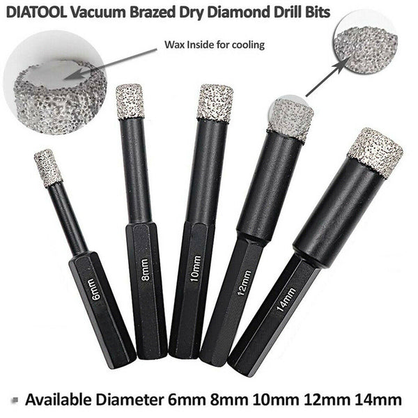 6/8/10/12/14mm Dry Diamond Drill Bits For Porcelain Glass Tile Ceramic Marble AU