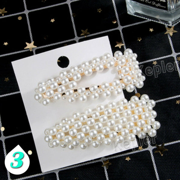 Popular Women Pearl Hair Clip Snap Barrette Stick Hairpin Hair Accessories Gift