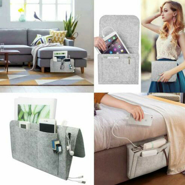 Bedside Storage Caddy Hanging Bag Felt Sofa Organizer Pocket Book Holder Home AU