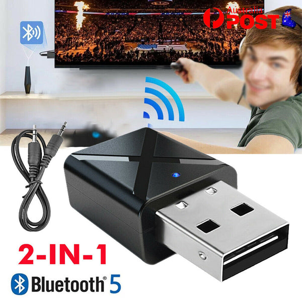 USB Bluetooth 5.0 Transmitter Receiver Stereo Audio Adapter AUX 3.5mm TV CAR PC