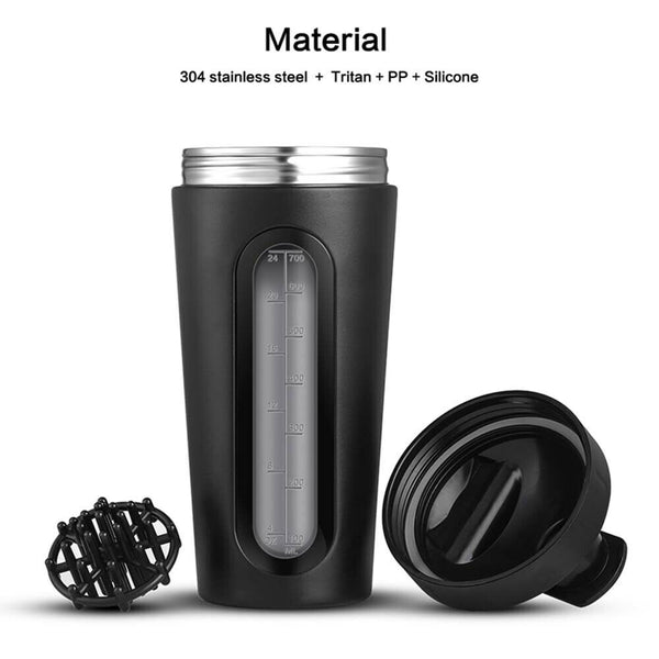 700ml Sport Water Bottle Protein Stainless Steel Milkshake Shaker Drink Cup AU