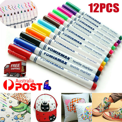 12X Fabric Textile Paint Marker Pens Multi-color T-Shirts Shoes Clothes Tip AU