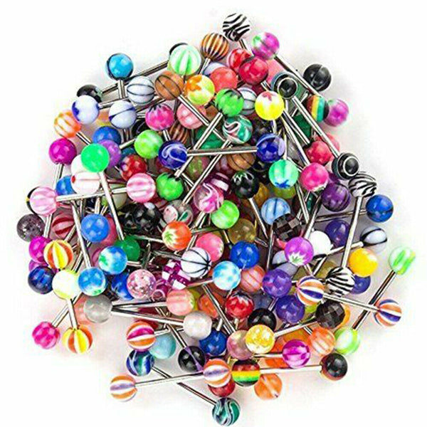 30/60pcs Mixed Color Tongue Ring Piercing Jewellery Tounge Different Barbell Bar