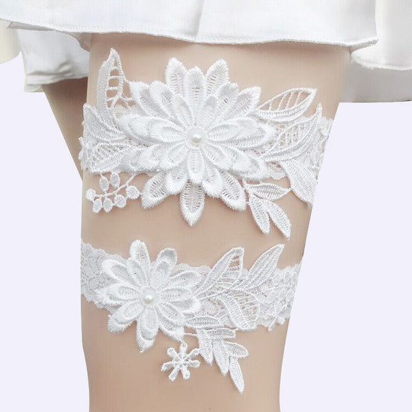 2x NEW Girly Black White Party Bride Wedding Flower Lace Garter Suspender Belt