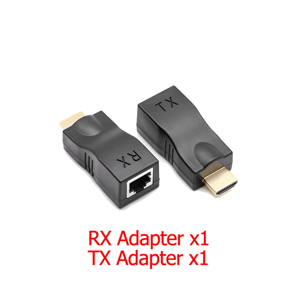 2x 30M HDMI Extender to Dual RJ45 Over Cat 5e/6 Network Ethernet Adapter 1080P