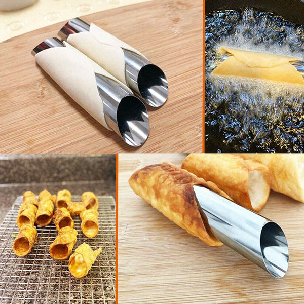 6pcs Stainless Steel Cannoli Tubes Cream Shells Roll Moulds Pasty Baking Tube