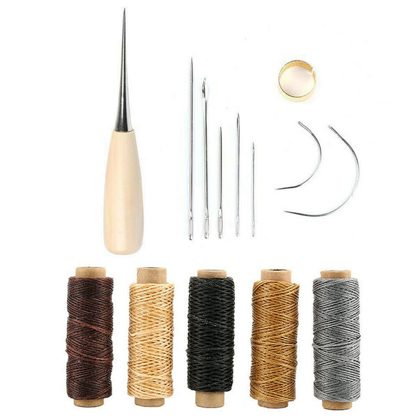 14pcs Leather Craft Punch Stitching Carving Sewing Tool Thread Awl Thimble kit