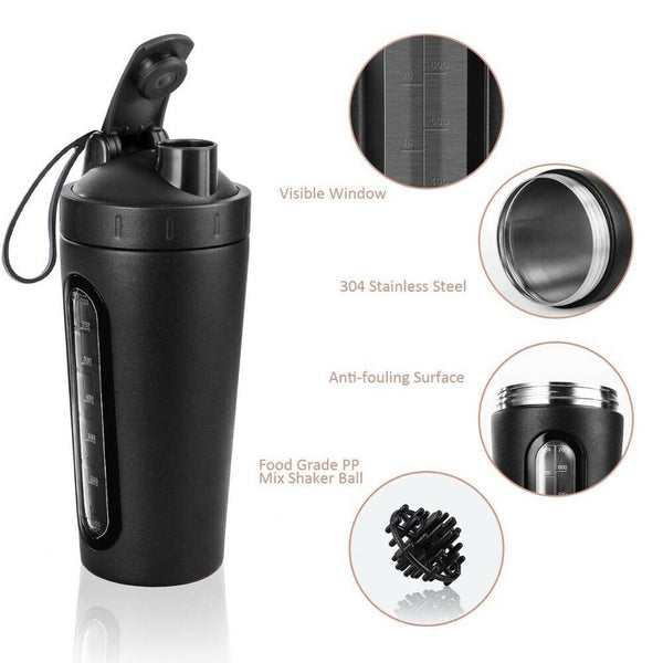 700ml Sport Water Bottle Protein Stainless Steel Milkshake Shaker Drink Cup AU