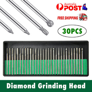 30pcs Electroplated Diamond Grinding Needles 3.0mm Shank Rods Heads Carving Tool