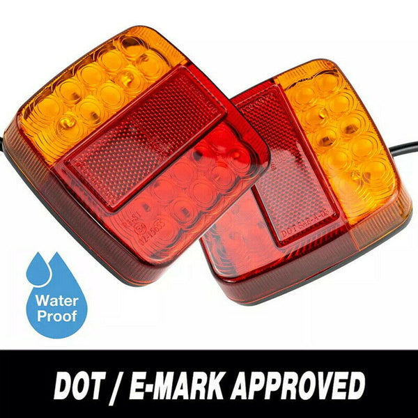 Pair LED Square Tail light 12V trailer truck number taillight STOP/BRAKE lights