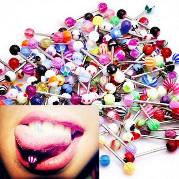 30/60pcs Mixed Color Tongue Ring Piercing Jewellery Tounge Different Barbell Bar