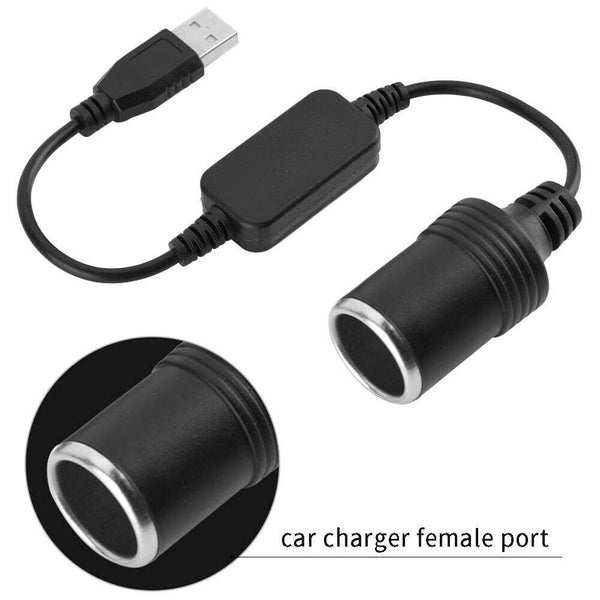 USB Port to 12V Car Cig Lighter Socket Female Converter Adapter Cable 10W