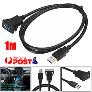 1m Car Dashboard Flush Mount USB 3.0 Male To Female Panel Extension Cable AU