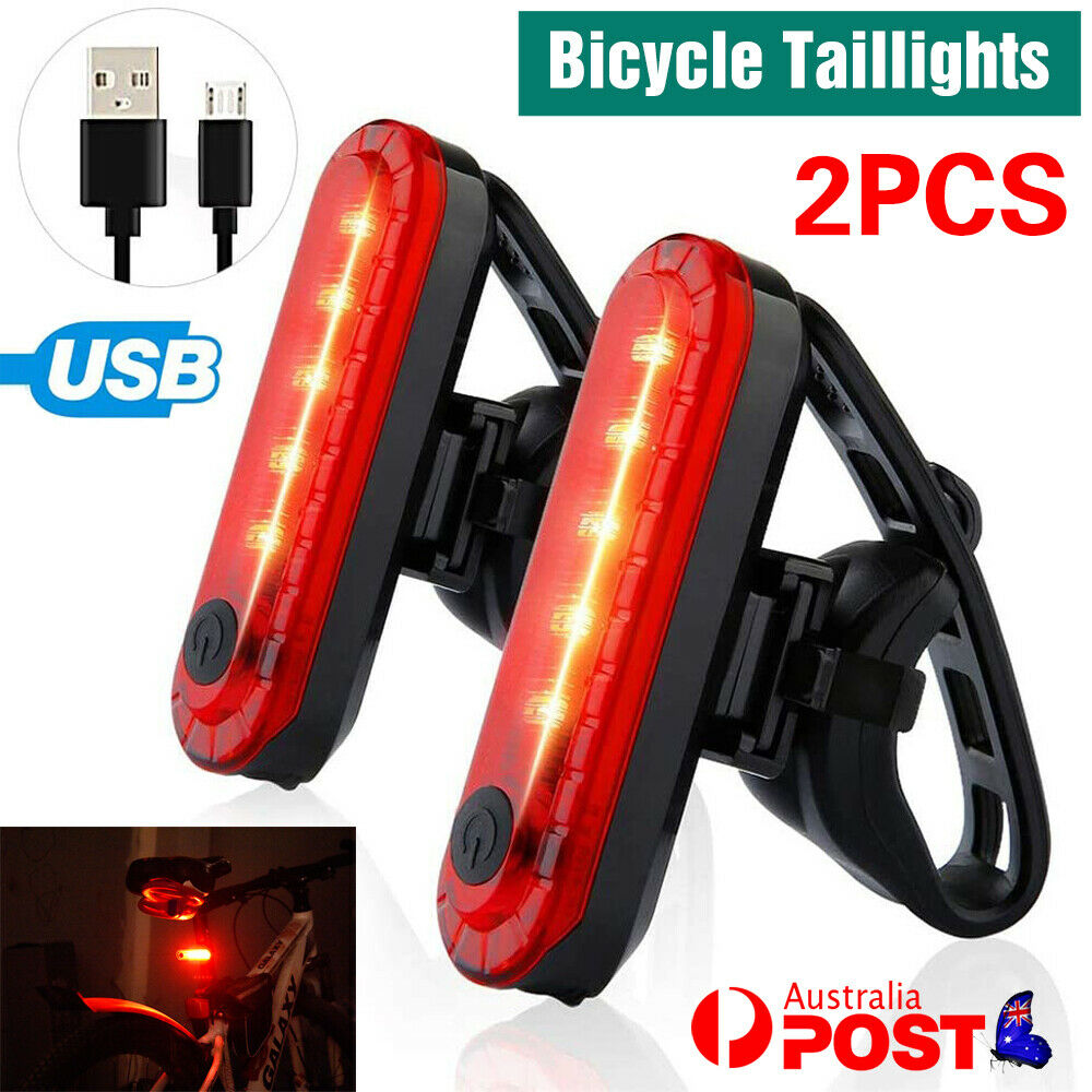 2pc USB Rechargeable Bike Bicycle Cycling 4 Modes LED Front Rear Tail Light Lamp