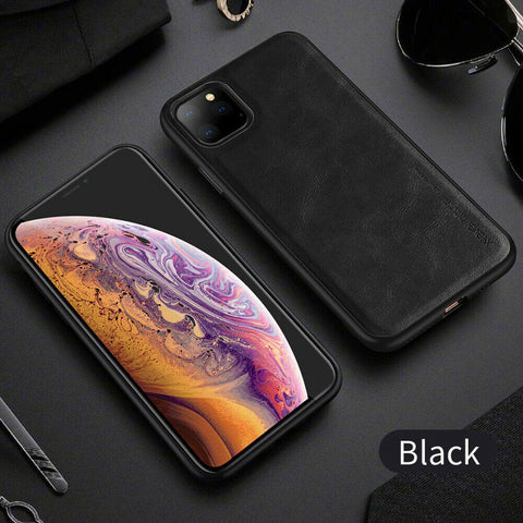 For iPhone 11 Pro Max Back Case Genuine Leather Bumper Cover