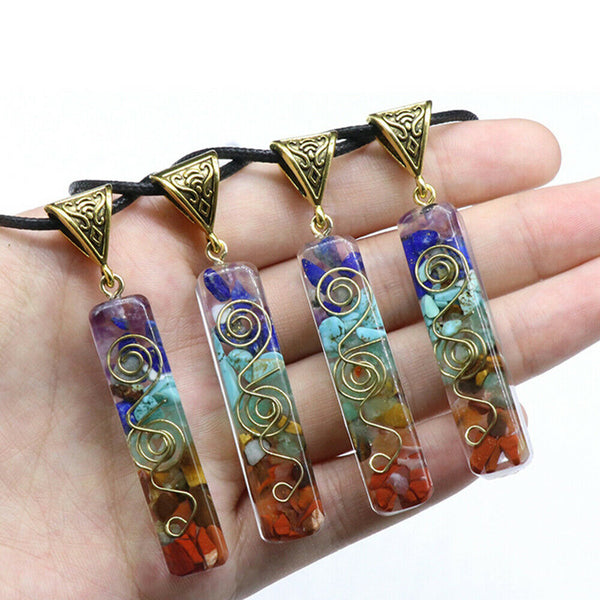 Chakra Crystal 7 Stone Necklace Reiki Yoga Orgone Pendant Healing