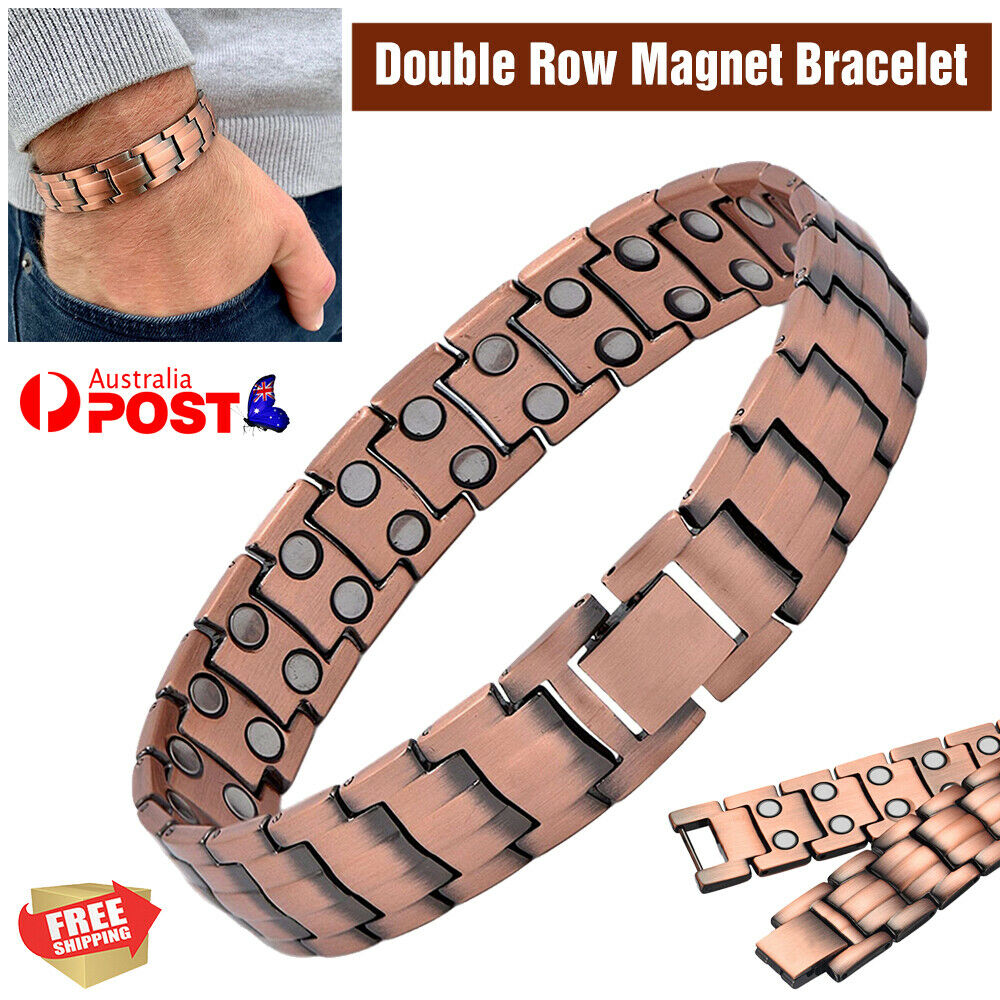 Men Red Copper Double Strong Magnetic Therapy Bracelet for Arthritis Pain Relief