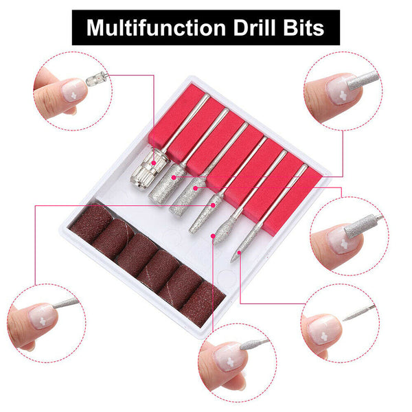 6PCS Electric Nail Drill Bits Set 3/32 Shank Size Sanding Bands Filing File 83