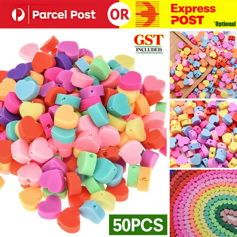 Heart Beads Pony Beads Polymer Clay 9mm 50pc Fun Mix DIY Jewellery Spacer